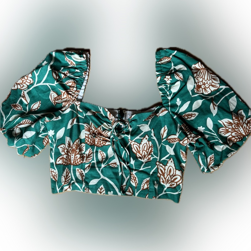 Sezane Floral Green and Brown Women's Crop Top